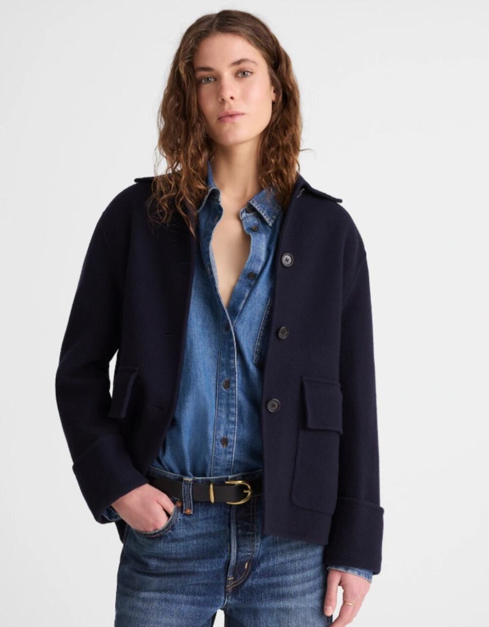 NWT Madewell Double-Faced Chore Jacket in Italian Wool Blend Navy Blue Size M
